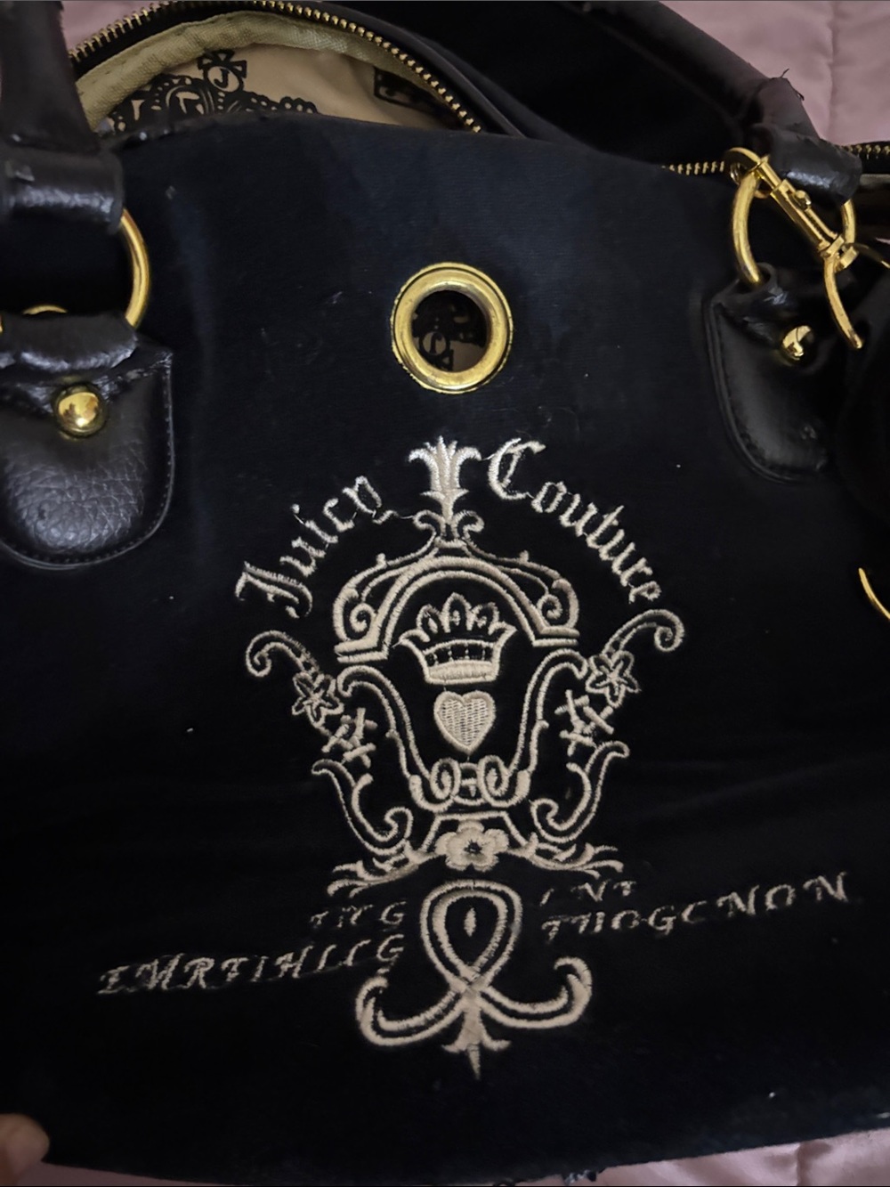 Juicy Couture Black Embroidered Travel dog carrier Tote